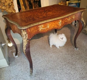 Antique Inlaid Walnut  Fruitwood  Inlaid Louis XV 18th C Desk Marquetery Bronze  - Picture 1 of 12