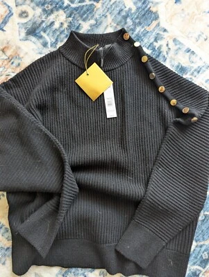 Nuevo con etiquetas Suéter tejido de manga larga acanalado talla L Tahari para mujer negro dorado Acc Foto 1 de 4