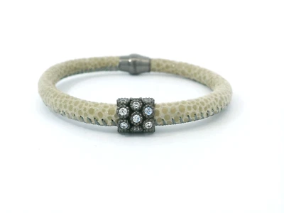 Brazalete de cuero gris zafiro blanco Foto 1 de 4