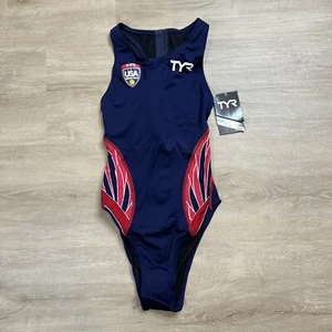 TYR Durafast Elite 300+ One Piece Swimsuit USA Water Polo Logo Women's Size 36 - Picture 1 of 2