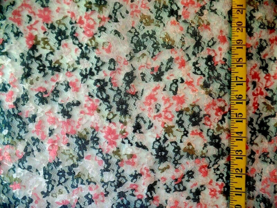 LACE CAMO COUTURE CORAL 100% POLYESTER MESH FABRIC  81X58 INCHES   2.25 YARDS - Image 1 of 1