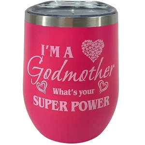Tazza da vino isolata I'm a Godmother What's you Superpower rosa nuova - Foto 1 di 6