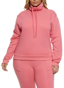 Plus Size Women Pink Funnel Neck Drawstring Sweatshirt..Size 2XL. - Picture 1 of 2