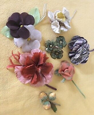 7 Vintage Seiden- / Samtblüten Jugendstil Art Déco Accessoires Für Kleid / Hut • 50€