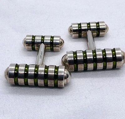 Gemelos Tiffany & Co Paloma Picasso plata esterlina esmalte verde cobalto Foto 1 de 4