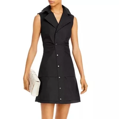 Nuevo Vestido Camisa Derek Lam 10 Crosby Negro Satina Sin Mangas Cuello Talla 8 Foto 1 de 4