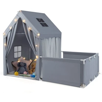 Kids Play Tent w/Playpen Yard Door Curtains Windows Star Lights for Boys Girls - Image 1 of 4