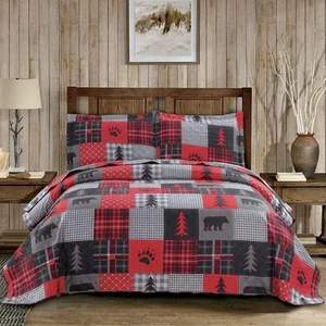Rustic Bear Quilts Set Twin Size,Lightweight Plaid Bedspread Coverlet Rustic ... - Picture 1 of 7