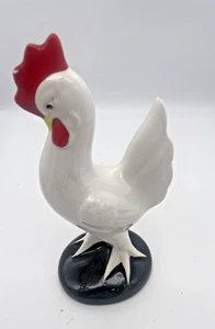 Vintage Hahn Figur, Keramik, Made in Japan, stilisiert rot schwarz-weiß - Bild 1 von 8