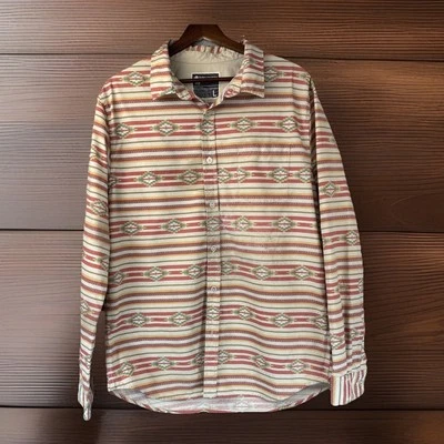 Modern Amusement Shirt L Cotton Southwest Aztec Button Thrashed Distressed Work - Image 1 of 4