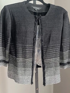 MING WANG $295 Sparkle Striped Fringe Trim Jacket Top Size Small Petite - Picture 1 of 14