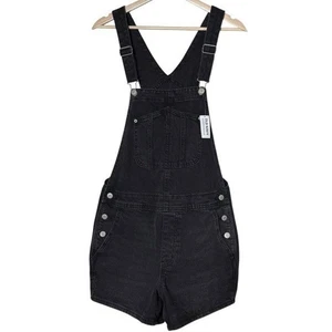 Old Navy Black Denim Overall Shorts Shortalls Size M Casual Minimalist NEW - Picture 1 of 8