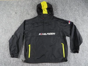 Vintage Tommy Hilfiger Jacket Mens Medium Black Spellout Anorak Sailing 90s Y2K - Picture 1 of 11