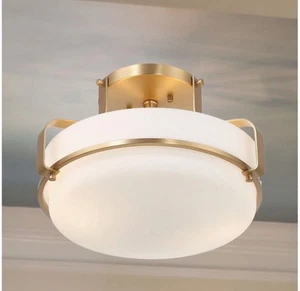 Oumy Chatsworth - Etched Opal Glass and Metal Semi-Flush Mount Ceiling Light - Picture 1 of 5
