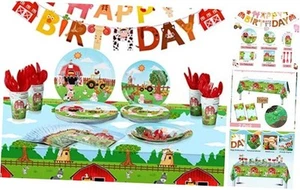 171 Piece Barnyard Farm Animals Theme Party Supplies, Barn Tablecloth 24 Vivid - Picture 1 of 7