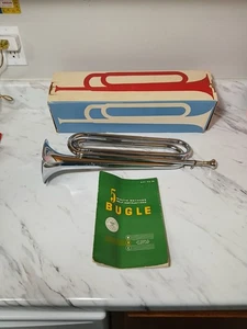 Strumento vintage Rexcraft argento nichel cromato ufficiale boy scouts bugle in scatola - Foto 1 di 23