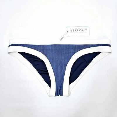 Seafolly Para Mujer Talla US 8 Azul Denim Bloque Fiesta Hipster Bikini Traje de Baño Parte Inferior Foto 1 de 4