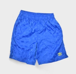 Umbro Shorts Boys Large Blue Checkered Plaid Soccer Nylon Lightweight Athletic - Picture 1 of 6