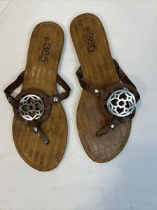 385 Fifth Size 10 Women Flip Flops Brown Silver Preowned - Picture 1 of 6
