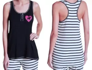 PJ Salvage Puppy Love Racerback Tank Top Small 2 4 Stripe Back Heart Patch NWT - Picture 1 of 17