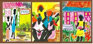 3er Set Vintage Jamaican Art Notizkarten, leer, Anne-Marie Praats 1992 bunt - Bild 1 von 4