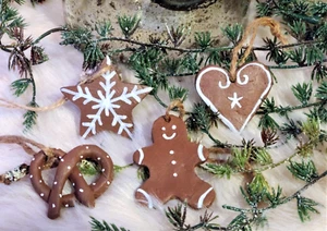 Lebkuchen Anhänger Set 4 Stück Weihnachtsschmuck Adventszeit Aufhänger Weihnacht - Bild 1 von 3