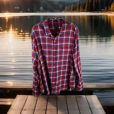 J.Crew Flannel Button Down Shirt Plaid 2XL Slim Red - Image 1 of 4