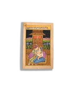 Mughal King with Beautiful Lady Handmade Painting on Paper 9 x 5.75 In "PN9709" - Picture 1 of 3