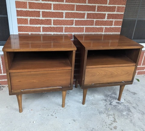 Set Of 2 Nightstands Mid Century Modern Walnut End Table Cover