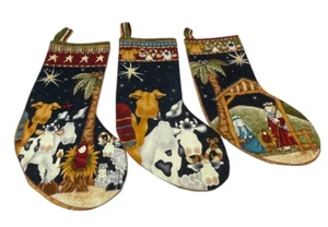 Vtg Christmas Stocking baby Jesus animals The Great I Am Set Of 3 Kit Nativity - Picture 1 of 12