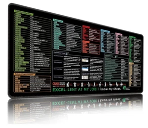 Excel Cheat Sheet Desk Mat, Extended Large Non-Slip Excel Shortcuts Mouse Pad - Bild 1 von 13
