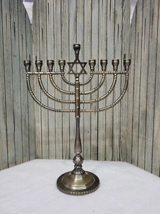 Menorah Chanukah Hanukkah Traditional Polished Silver Tone Finish 12" - Picture 1 of 2