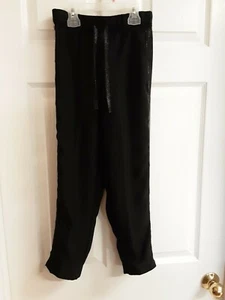 Justice Girls Black Crop Pants W/Glittery Stripe On Sides & Ties In Front Size 8 - Picture 1 of 6