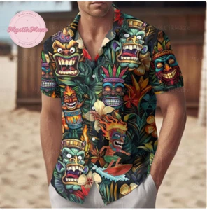 CAMISA HAWAIANA 3D BOTÓN TIKI REGALO HALLOWEEN TALLA EE. UU. REGALO NAVIDAD SOBRE IMPRESIÓN - Imagen 1 de 3