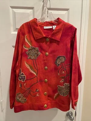 Drapers And Damon’s Gorgeous Brilliant Red ￼Colored Floral Button  Jacket Sz  3X - Image 1 of 3