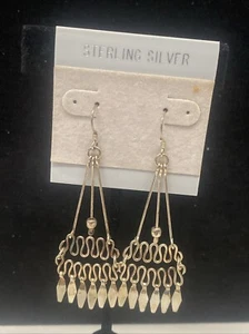Vintage Modern Sterling Silver Dangle Drop Earrings - Picture 1 of 6
