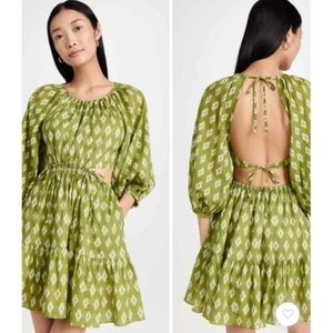 Charina Sarte Mini Pouf Cocktail Dress Green Backless Cut Out Garden Fairy Sz M - Picture 1 of 7