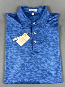 Peter Millar Golf Shirt Polo CS Summer Comfort Fish Camo Print Large Blue NWT - Picture 1 of 8