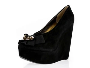 Dolce & Gabbana Womens Black Suede Bow Slip On Wedge Heels Size 40.5 EUR - Picture 1 of 10