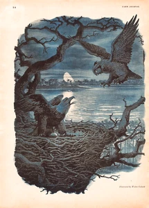 Halloween Espeluznante Águila Búho Luna Naciente Sobre Bosque Tropical De Colección Revista Extracto - Imagen 1 de 1