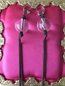 Betsey Johnson Vintage Clear Lucite Bubble Ball Bead Pewter Chain Knot Earrings - Picture 1 of 3