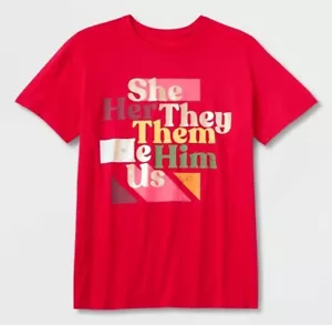 Pride Erwachsene Pronomen Kurzarm T-Shirt - rot Größe - Small - Bild 1 von 5