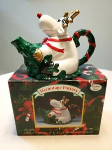 Hermitage Pottery Happy Reindeer Christmas Tree Ceramic Christmas Tea Pot - Picture 1 of 12