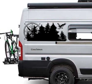 Camper RV Decals, Compass Rose Camping Stickers, Eagle Logo Adventure Awaits - Bild 1 von 11