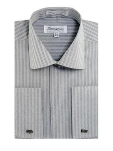 Men's Classic Cotton Blend Striped Dress Shirt SG30 French Cuff - Picture 1 of 14
