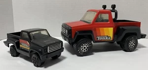 1979 Tonka Pickup Trucks Lot Of 2 Pressed Steel Red And Black - Picture 1 of 12