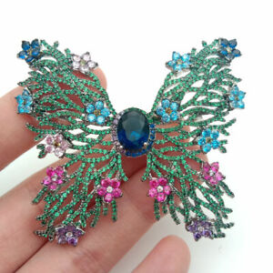 18k gold plated Green Cubic Zirconia micro pave Butterfly Brooch Pin