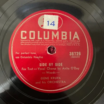 78RPM Gene Krupa 10" Columbia 36726 (Jazz, Big Band, Swing, Vocal, 1944) Foto 1 de 4