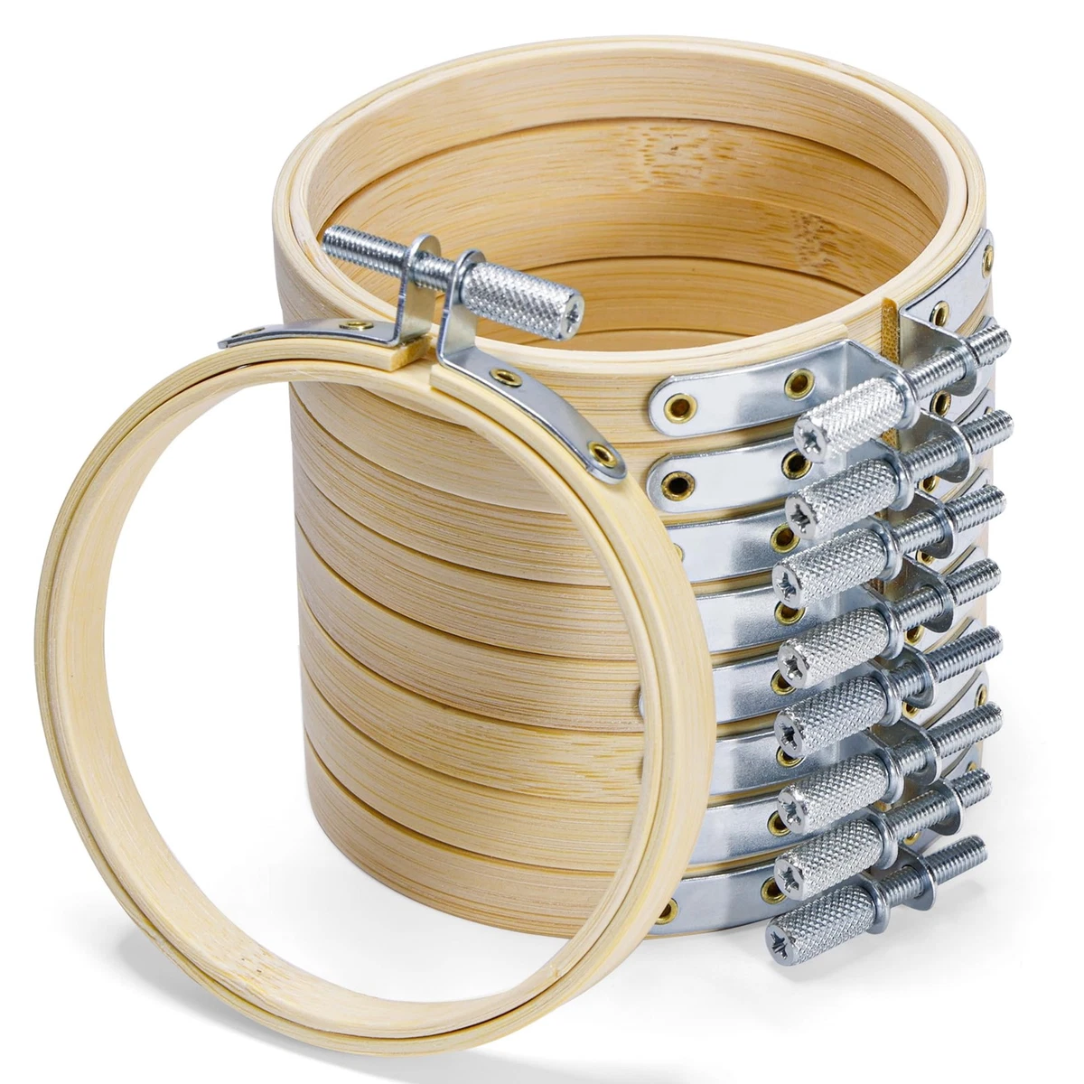 Lot De 12 Cerceaux à Broderie En Bois/Bambou Réglables - Tailles Variables (8 à 20 Cm) - Pour Point De Croix, Artisanat