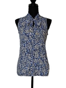 Blusa Michael Kors XS Cuello Atado Sin Mangas | Top Azul Floral Carrera | Elástico - Imagen 1 de 7